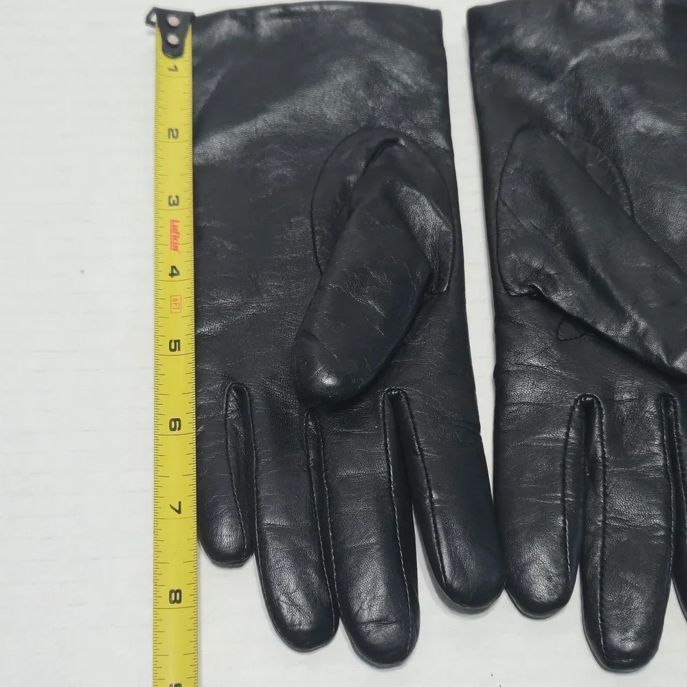 AIGNER Womens M Black Leather Gloves 100% Cashmere Lined Winter‎ Driving Warm